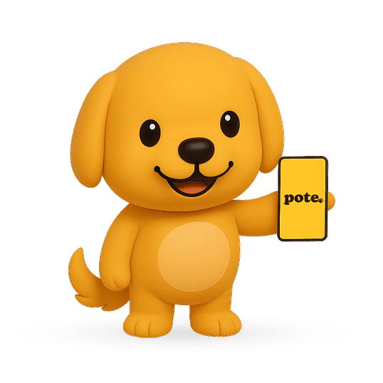 Pote mascot holding phone